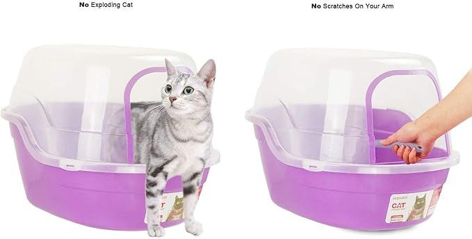 Covered Litter Box, Jumbo Hooded Cat Litter Box Holds Up to Two Small Cats Simultaneously,Extra Large Purple by Petphabet-PawvioPets