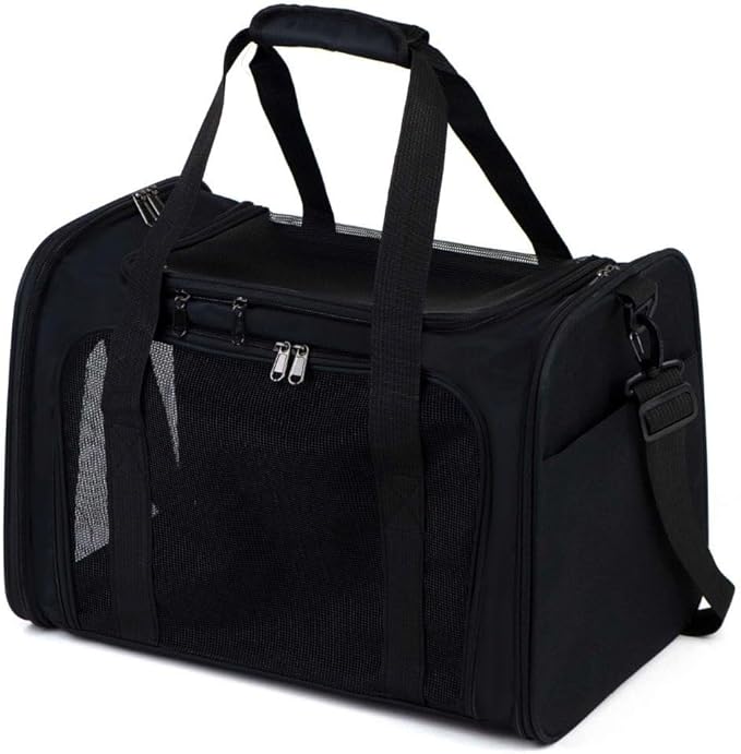 Airline Approved Soft Sided Pet Carrier for Small and Medium Dogs, Cats, and Puppies (Up to 15 lbs), Collapsible Portable Travel Bag for Dogs Cats (Black)-PawvioPets