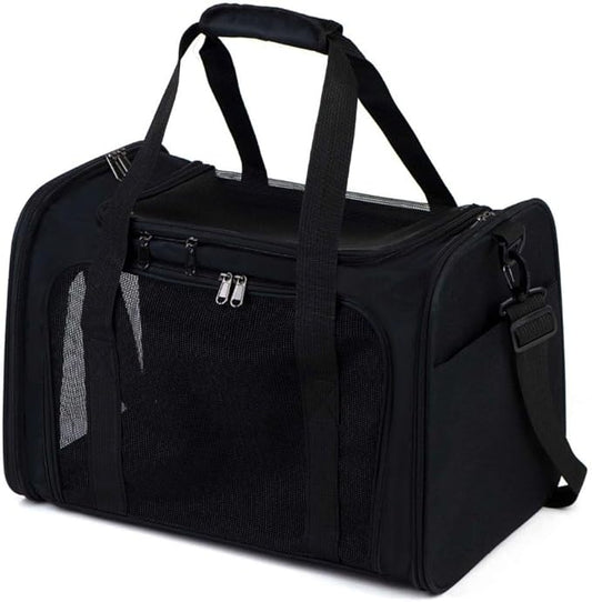 Airline Approved Soft Sided Pet Carrier for Small and Medium Dogs, Cats, and Puppies (Up to 15 lbs), Collapsible Portable Travel Bag for Dogs Cats (Black)-PawvioPets