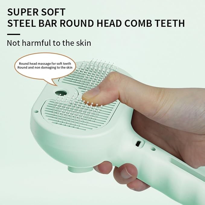 3-in-1 Steam Brush for Cats - Self Cleaning Cat Brush with Anti-Static & Shedding Control, Rechargeable Pet Grooming Tool for Long/Short Hair Cats & Dogs(Green)-PawvioPets