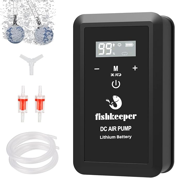 fishkeeper Rechargeable Aquarium Air Pump, 8W 130GPH Ultra Quiet Fish Tank Air Pump for 10-120 Gallon Tanks Adjustable Oxygen Aerator Pump for Outdoor-Fishing, Power Outages and Emergency-PawvioPets