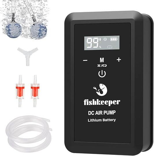 fishkeeper Rechargeable Aquarium Air Pump, 8W 130GPH Ultra Quiet Fish Tank Air Pump for 10-120 Gallon Tanks Adjustable Oxygen Aerator Pump for Outdoor-Fishing, Power Outages and Emergency-PawvioPets