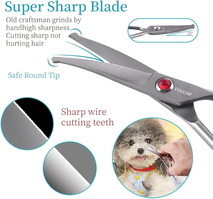4.5" Curved Dog Scissors for Grooming Face and Paws with Safety Round Tip for Small Dogs Face Paw Ears Trimmer Professional Small Cat Grooming Shears (4.5" Curved, Gray)-PawvioPets