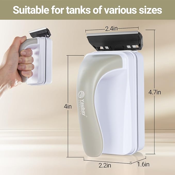 Aquarium Magnet Glass Cleaner, Magnetic Fish Tank Cleaner with Algae Scraper, Double Sided Cleaning Scrubber Brush with Handle, Titanium Blade, Self-Floating, Fit 1/4"-1/2" Thick Glass, Large-PawvioPets