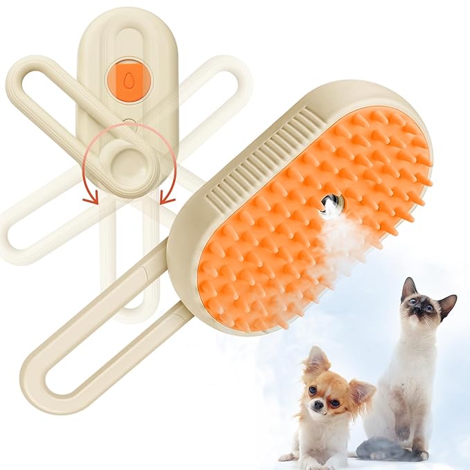 GKZ Cat Steam Brush, 3 in 1 Pet Comb for Massage, Cleaning, Shedding and Combing, Electric Mist to Prevent Flyaways for Home, Dogs and Cat Lovers - Khaki-PawvioPets