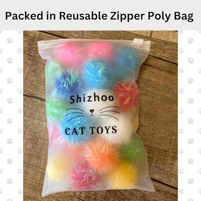 20 Pieces Mix Sizes Sparkle Pom Pom Balls for Cat - Interactive Glitter Balls, Multicolor, Best as Kitten Play Toys.-PawvioPets