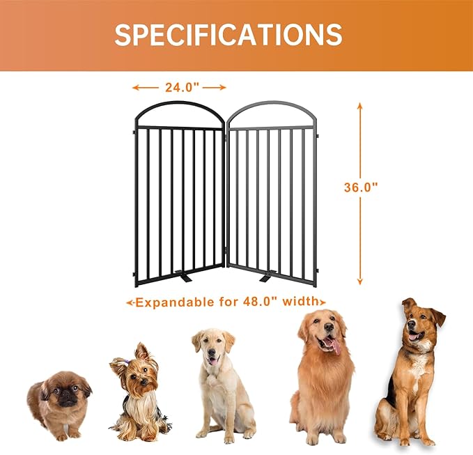 2 Panles Full Matel Freestanding Dog Gates with Door, 48"Extra Wide 36"Tall Free Standing Dog Pet Gate for Indoor & Outdoor. Foldable Pet Fences for Doorways, House, Stairs, Porch, Deck, Yard-PawvioPets