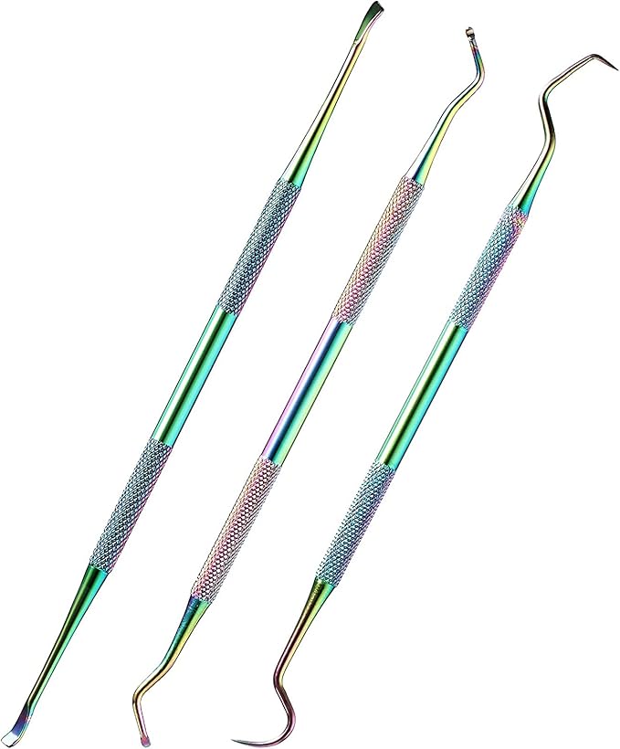 3 Pieces Dog Dental Tooth Scaler and Scraper Stainless Double Headed Tarter Removing Tool Scraper Pet Teeth Cleaning Tools for Dog and Cat (Rainbow Color)-PawvioPets