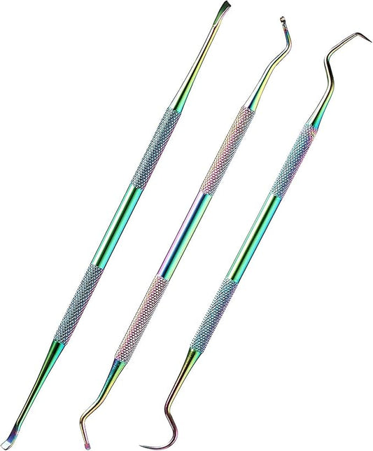 3 Pieces Dog Dental Tooth Scaler and Scraper Stainless Double Headed Tarter Removing Tool Scraper Pet Teeth Cleaning Tools for Dog and Cat (Rainbow Color)-PawvioPets