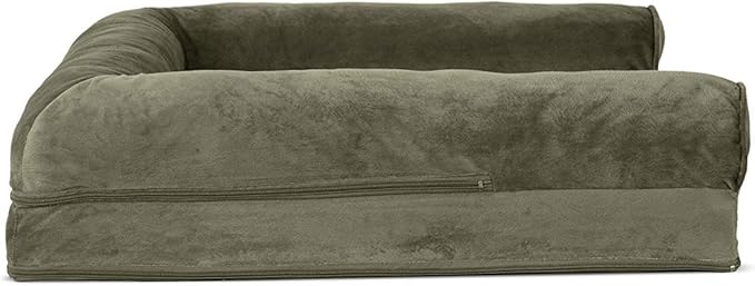 Furhaven Orthopedic Dog Bed for Large/Medium Dogs w/ Removable Bolsters & Washable Cover, For Dogs Up to 55 lbs - Faux Fur & Velvet Sofa - Dark Sage, Large-PawvioPets