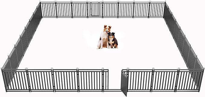 Dog Fence Outdoor Indoor, 32" Inch Height 32 Panels Dog Playpen for Large/Medium/Small Dogs Metal Dog Pen for Yard Camping and RV | Black-Silver-PawvioPets
