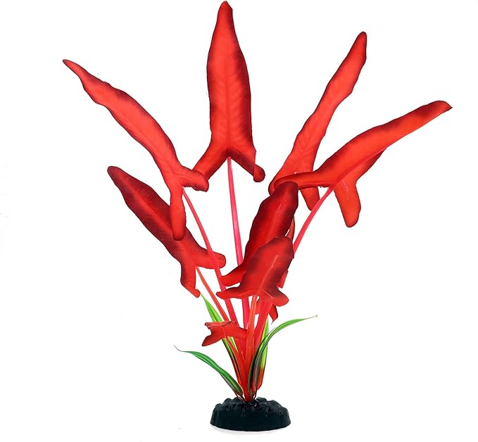 2-Pack 12 Inch Aquarium Silk Aquarium Plants, Artificial Plastic Plant for Small Tank, Goldfish, Fish Hides,Dark Red-PawvioPets