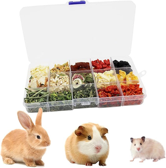 Bunny Treats, Treat Box with 15 Kind of Snacks for Rabbit, Hamster, Chinchilla, Guinea Pig and Other Small Pets, Chinchilla Treats, Guinea Pig Treats, Hamster Treats-PawvioPets
