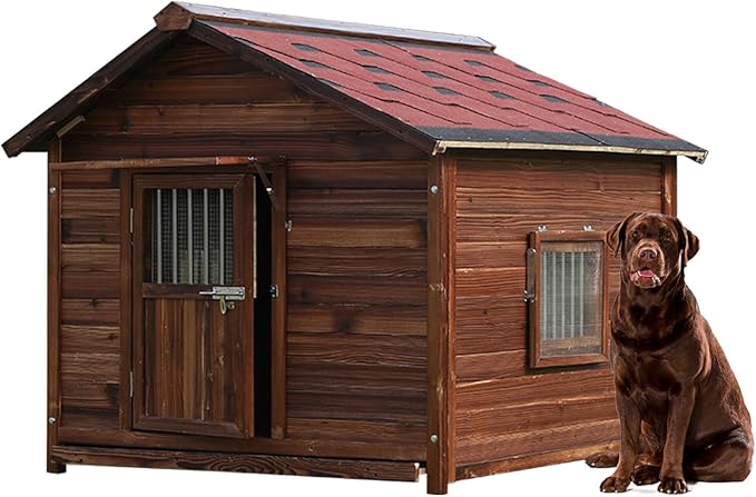 Extra Large Dog House Outdoor Made of Solid Pine Wood, Warm Doghouse, Dog House with Elevated Floor for Large Dogs, (Wood, 5XL)-PawvioPets