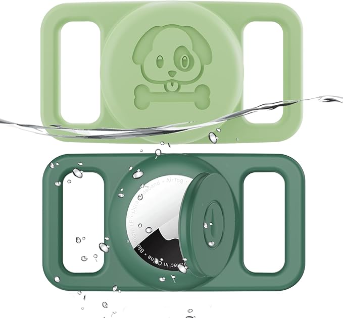 2 Pack Waterproof AirTag Dog Collar Holder Compatible with Apple AirTag, Silicone Hidden Loop Holder for Airtag Tracker, Anti-Lost Dog Collar Air Tag Accessories(Light,Dark Green)-PawvioPets