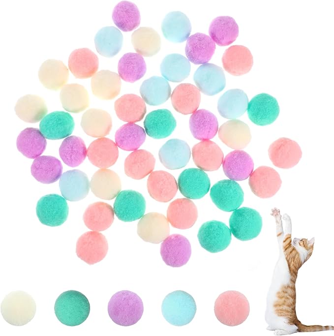 50 Pcs Cat Toy Balls 1.2-inch Colorful Cat Pom Pom Balls Soft Interactive Kitten Ball Cats Exercise Toys Fuzzy Kitten Interactive Playing Quiet Toy for Cats Pet-PawvioPets