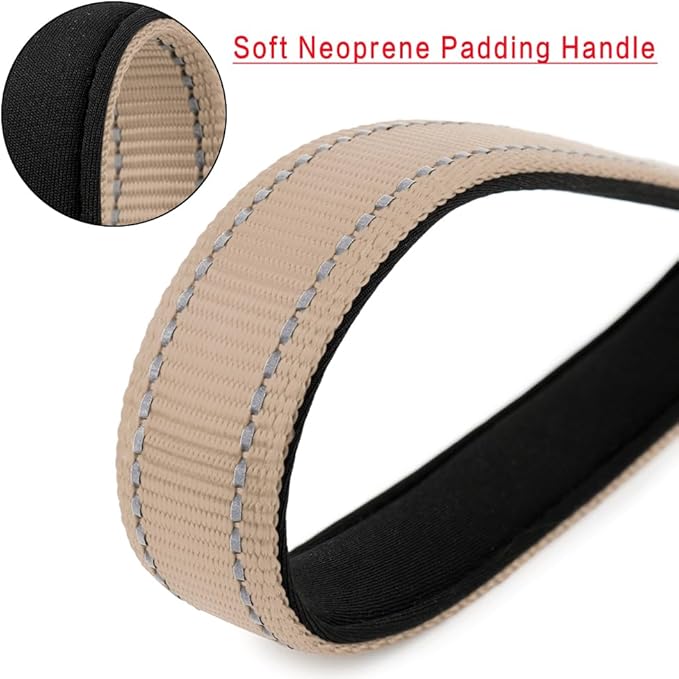 PLUTUS PET Short Dog Leash, Reflective Nylon Padded Handle, Strong Traffic Leash with Carabiner Clip, Perfect for Large or Medium Dogs (10”，Beige)-PawvioPets