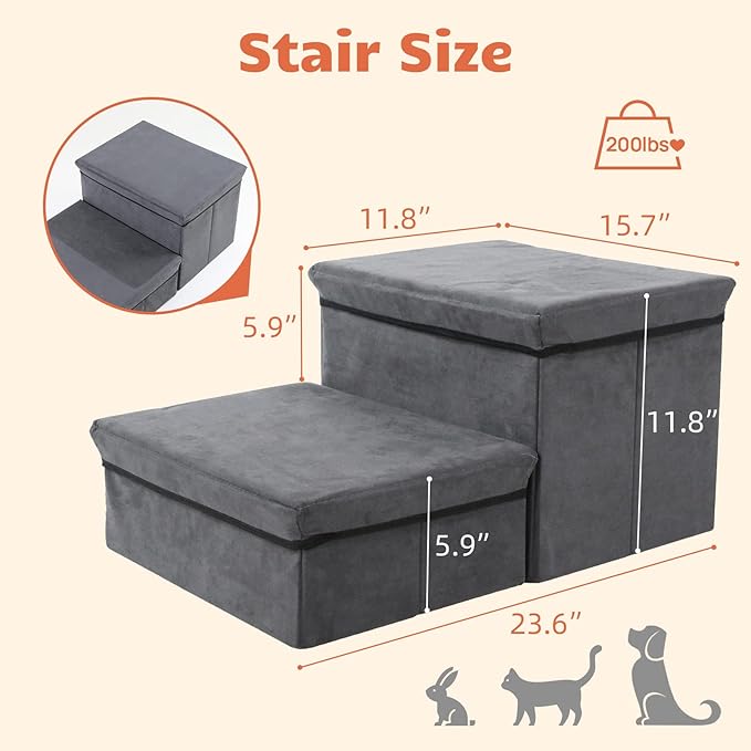 Foldable Dog Stairs/Steps 2-Tier Pet Steps Storage and Adjustable Steps for Small Medium Dogs Pet Steps Storage Stepper for High Beds Sofa Pet Dog Cat-PawvioPets