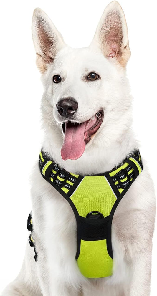 Eagloo Dog Harness Large Breed, No Pull Service Vest with Reflective Strips and Control Handle, Adjustable and Comfortable for Easy Walking, No Choke Pet Harness with 2 Metal Rings, Green, XL-PawvioPets