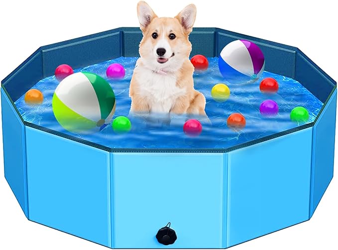 Foldable Dog Pool,39" Collapsible Dog Kids Swimming Pool for Backyard, Portable Kiddie Pool Hard Plastic,Multifunction Ball Pit Pets Bathing Tub for Kids Baby Toddler Dog-PawvioPets