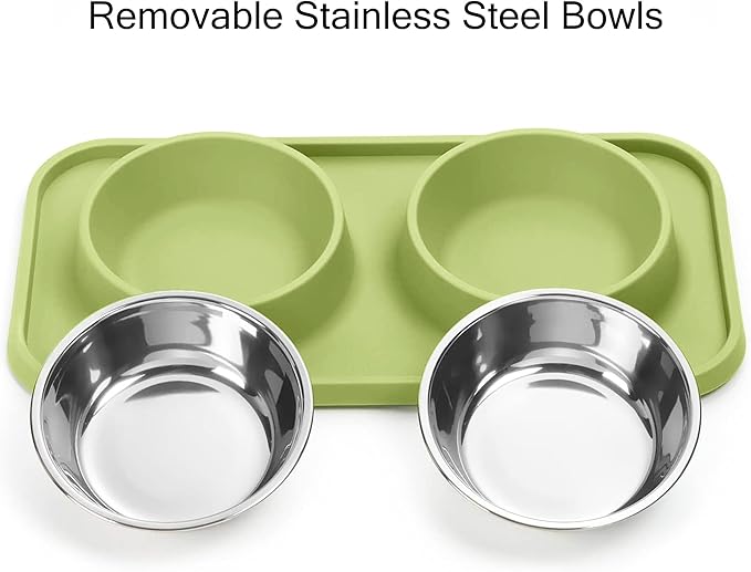 Cat Food Bowls, Cat Bowls Non-Skid and Non-Spill Silicone Pads with PP Stand, Removable Stainless Steel Food and Water Dishes for Cats, Small Size Dogs-PawvioPets