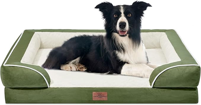 Comfort Expression Waterproof Dog Beds for Large Dogs, Orthopedic Large Breed Dog Beds, Comfy Pet Bed Sofa with Washable Removable Cover & Non-Slip Bottom(Light Green)-PawvioPets