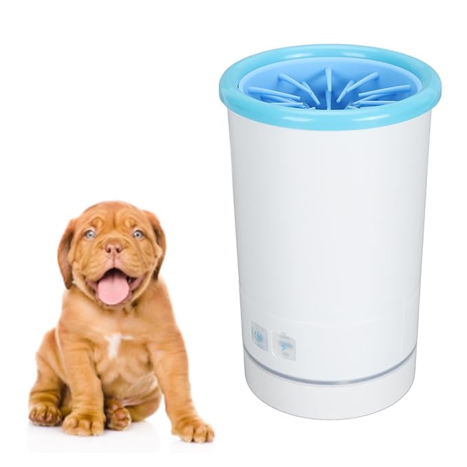 Automatic Dog Cleaner, Soft Electric Washer USB Rechargeable Portable Cleaner Cup, Dog Foot Cleaning Machine for Small to Medium Dogs Cats (White Blue)-PawvioPets