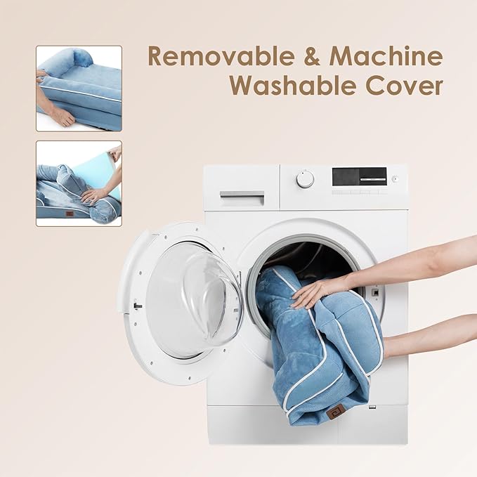 EHEYCIGA Orthopedic Dog Beds for Extra Large Dogs, Waterproof Memory Foam XL Dog Bed with Sides, Non-Slip Bottom and Egg-Crate Foam Big Pet Bed with Washable Removable Cover, Washed Blue-PawvioPets