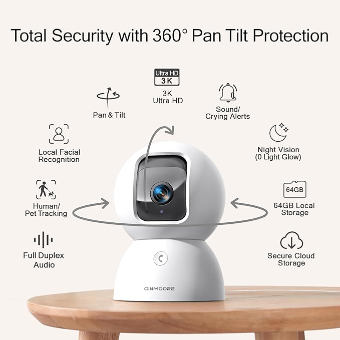 3K Pet/Dog Camera Indoor w/Phone App, No Monthly Fee 64GB Local Storage & AI Tracking Face ID, 2.4/5GHz WiFi Cameras for Home Security Baby Monitor, Pan/Tilt, 2-Way Talk-PawvioPets