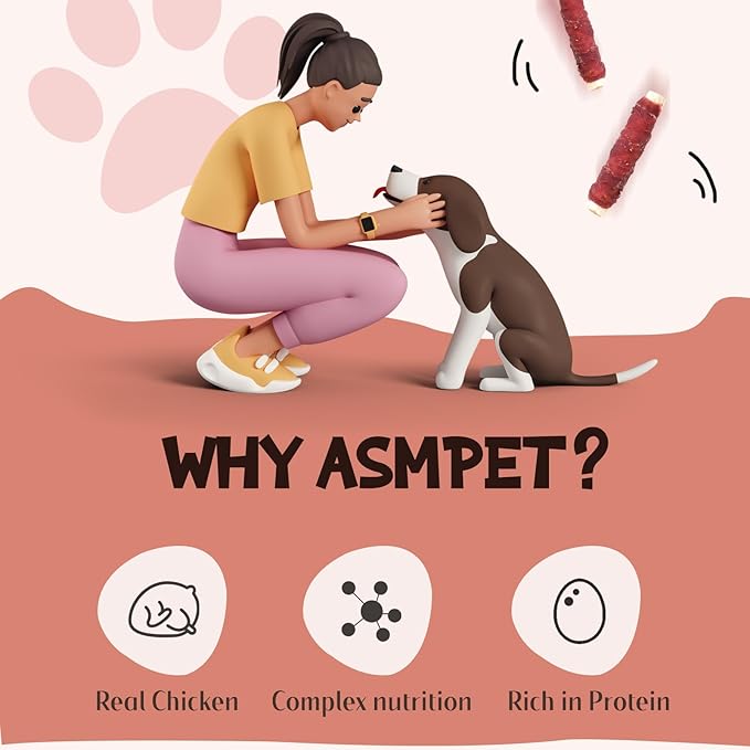ASMPET Dog Treats, Chicken Wrapped Rawhide Sticks Filled with Sweet Potato for Small Medium Large Dogs（6pcs）-PawvioPets
