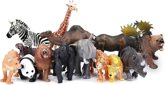 BOLZRA Safari Animals Figures Toys, Realistic Jumbo Wild Zoo Animal Figurines Plastic African Jungle Animals Playset for Kids Toddlers, 14 Piece Gift Set-PawvioPets