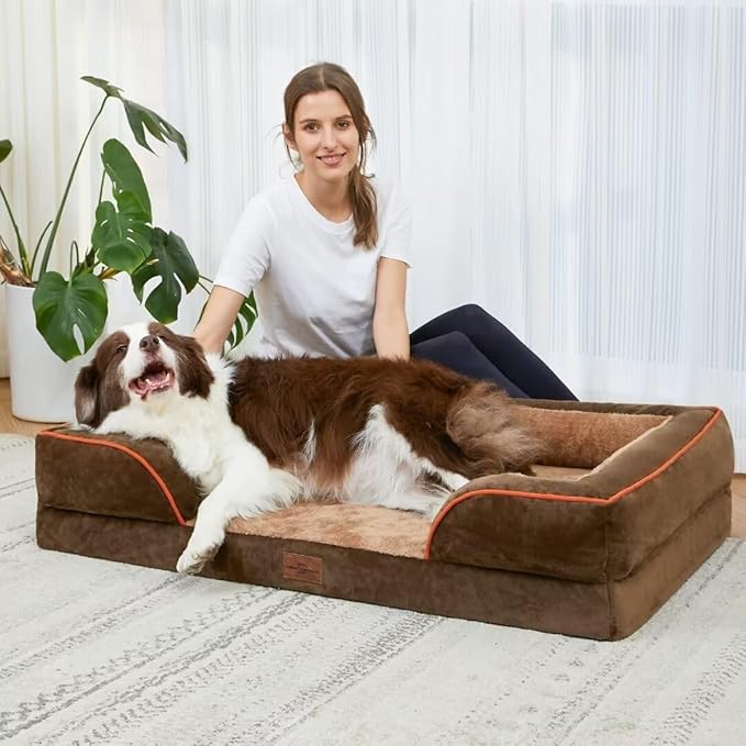 Comfort Expression Jumbo Dog Bed for Extra Large Dogs, Waterproof Orthopedic Dog Beds, PV Washable Sofa Bed, Large Breed Dogs Beds with Removable Cover & Non-Slip Bottom(Jumbo,Brown)-PawvioPets
