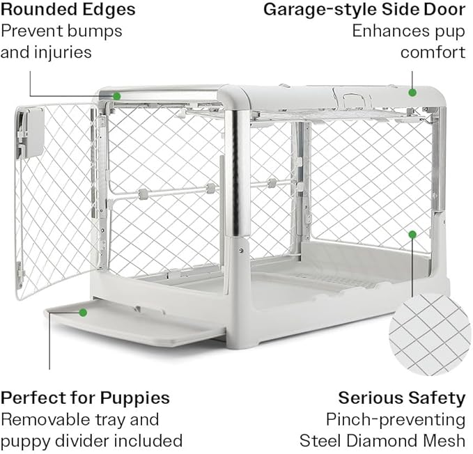 DIGGS Revol Collapsible Dog Crate with Wheels - Premium Portable Dog Crate - Safe, Stylish, and Convenient Indoor Kennel (Ash, Medium)-PawvioPets