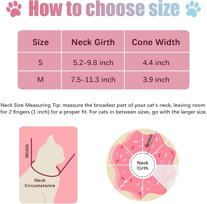 Cat Cone Collar Soft, Adjustable Cat Recovery Collar to Stop Licking After Surgery Protective E Collar for Cats Small Dogs, Dounut S-PawvioPets