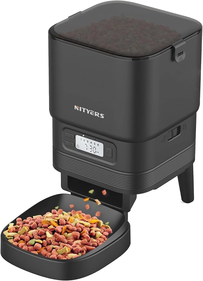 Automatic Cat Feeder - Nityers 4L Timed Cat Dry Food Dispenser, Programmable Portion Size,1-6 Meals Per Day, Dual Power Supply, Detachable Washable, Auto Pet Feeder for Cats and Small Dogs-PawvioPets