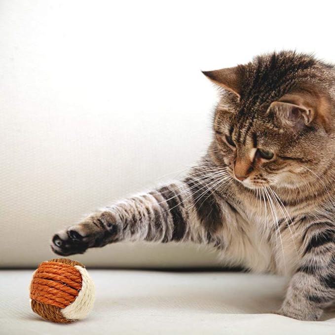 3Pcs Cat Toy Sisal Ball Pet Scratching Ball Chew Eco-Friendly Toy Pets Interactive Toy Bite and Wear Resistant(Random Color)-PawvioPets