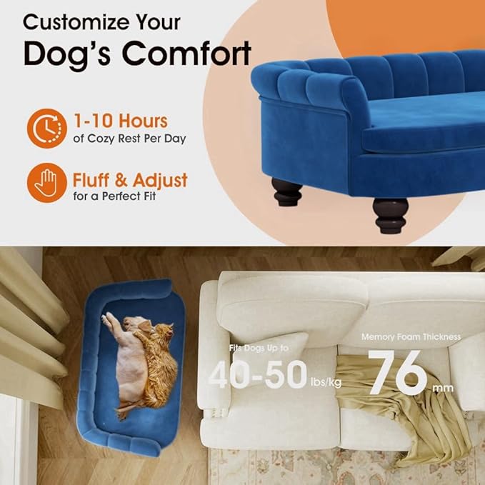 Dog Couch Sofa Bed, Comfortable Pet Sofa for Large and Medium Dogs, Soft Velvet Cushion, Durable Pet Furniture for Living Room, Washable Dog Bed for Couch 40.16''(NY)-PawvioPets