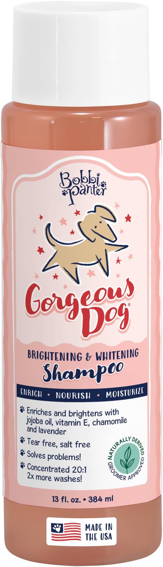Bobbi Panter Dog Shampoo - Made in USA - All Natural Formula for Whitening All Coats, Enhances Shine & Moiturizes - Concentrated 20:1 for Professional Groomers - Peach Scent, 13 Oz-PawvioPets