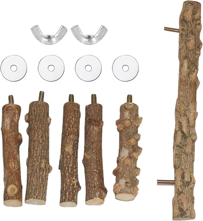 Bird Parrot Ladder Perch for Cage, Nature Wooden Bird Bridge Exercise Stands Parrot Climbing Chewing Toys for Small Animal-PawvioPets