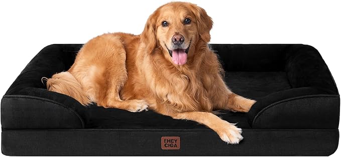 EHEYCIGA Orthopedic Dog Beds for Extra Large Dogs, Waterproof Memory Foam XL Dog Bed with Sides, Non-Slip Bottom and Egg-Crate Foam Big Pet Couch Bed with Washable Removable Cover, Black-PawvioPets