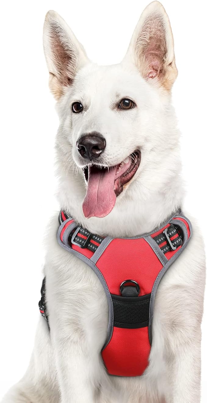Eagloo Dog Harness Large Breed, No Pull Service Vest with Reflective Strips and Control Handle, Adjustable and Comfortable for Walking, No Choke Pet Harness with 2 Metal Rings, Red, XL-PawvioPets