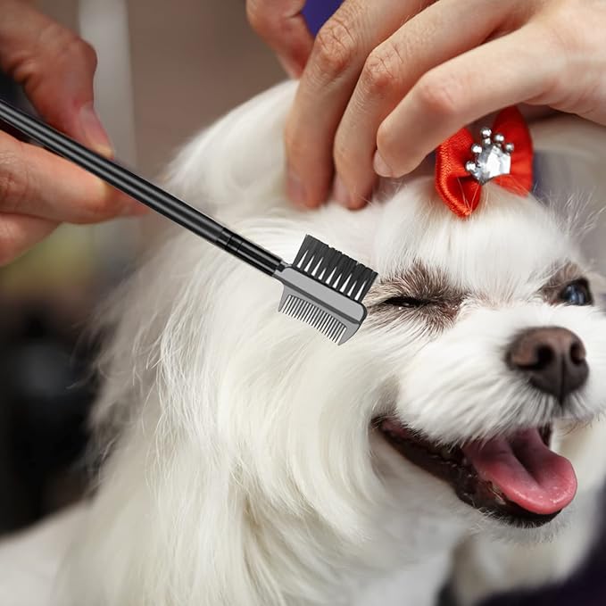 Flea and Lice Comb for Cats and Dogs - 2-in-1 Metal Round Smooth Teeth Pet Grooming Comb - Tear Stain and Mucus Crust Remover - Removes Floating Hair, Tangles, Dander (Green)-PawvioPets