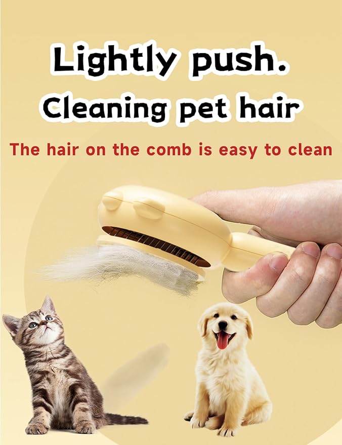 Cat Brush,Dog Brush, Pet Hair Cleaner Brush,Pet Grooming Cat Dog Brush,Pet Comb-Cat Comb for Kitten Massage Removes Loose Fur-Cat Grooming Brush Long Short Hair Cats Dogs Pet Brush (Yellow)-PawvioPets
