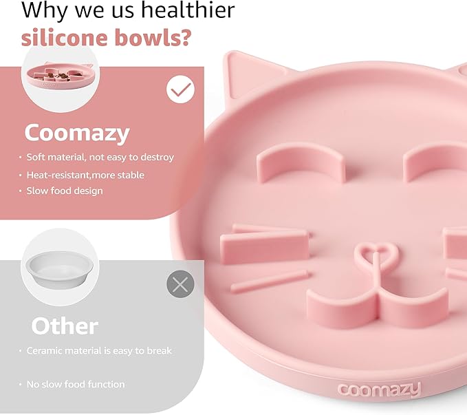 Coomazy Silicone Slow Feeder Dog Cat Bowls, Interactive Puzzle Toy for Pets Dry/Wet Food Training, Keeps Dogs Cats Busy, Prevents Puppy Kitty Overeating (Pink, 0.8 Cup)-PawvioPets