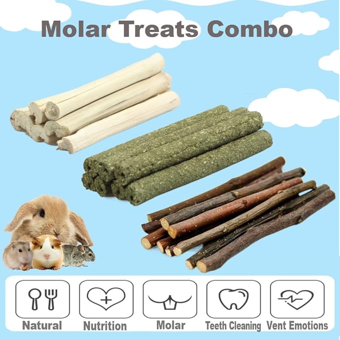 150g 3 Types of Combined Chew Toys Molar Sticks Sweet Bamboo Apple Branch Timothy Grass for Pets Chinchilla Squirrel Gerbil Hamster Squirrel Guinea Pigs-PawvioPets