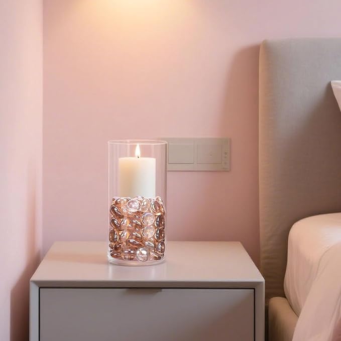 FUTUREPLUSX 1LB Pink Flat Glass Marbles, Vase Fillers Gems Fish Bowl Marbles Decorative Glass Pebbles for Vases Aquarium Floral Smooth Stone-PawvioPets