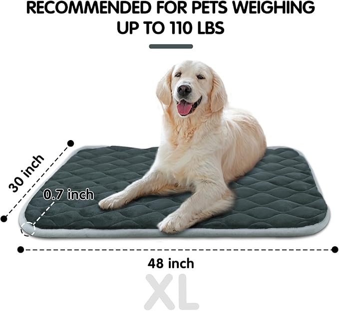 furrybaby Dog Bed Mat Flat Crate Mat with Anti-Slip Bottom Machine Washable Pet Kennel Pad for Dog Sleeping (XL 48x30'', Grey Mat)-PawvioPets
