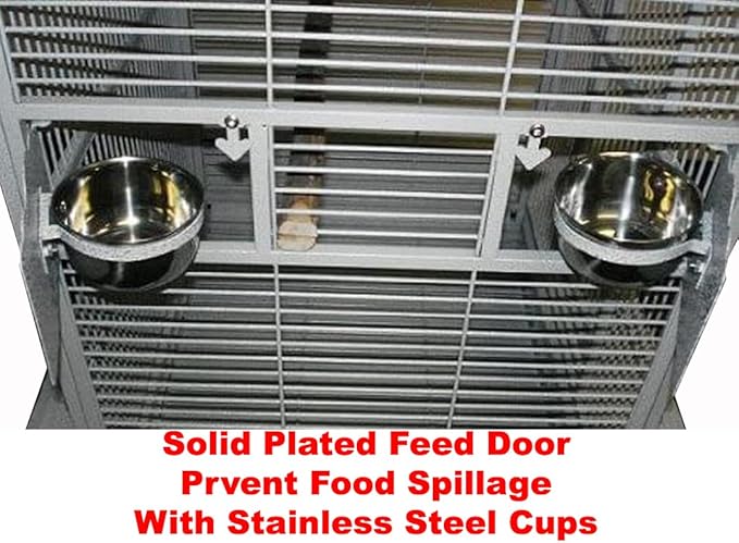 Extra Large Castle PlayTop Parrot Rolling Cage for Large Macaws Cockatoos African Grey Amazon (32" L x 23" W x 66" H WhiteVein)-PawvioPets