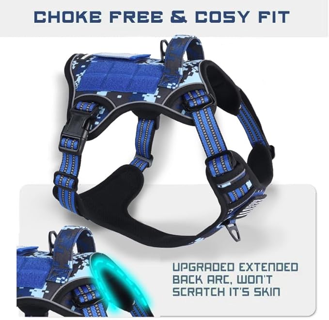 BUMBIN Tactical Dog Harness for Small Dogs No Pull, Famous TIK Tok No Pull Puppy Harness, Fit Smart Reflective Pet Walking Harness for Training, Adjustable Dog Vest Harness with Handle Blue Camo S-PawvioPets