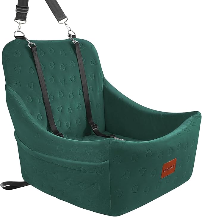 Dog Car Seat for Medium Dogs, Pet Travel Bed with Seat Belt Channel, Fully Detachable and Washable, 3 Straps Easy to Install (Green)-PawvioPets